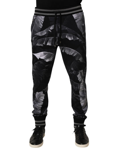 Black Banana Leaf Cotton Jogger Trouser Pants