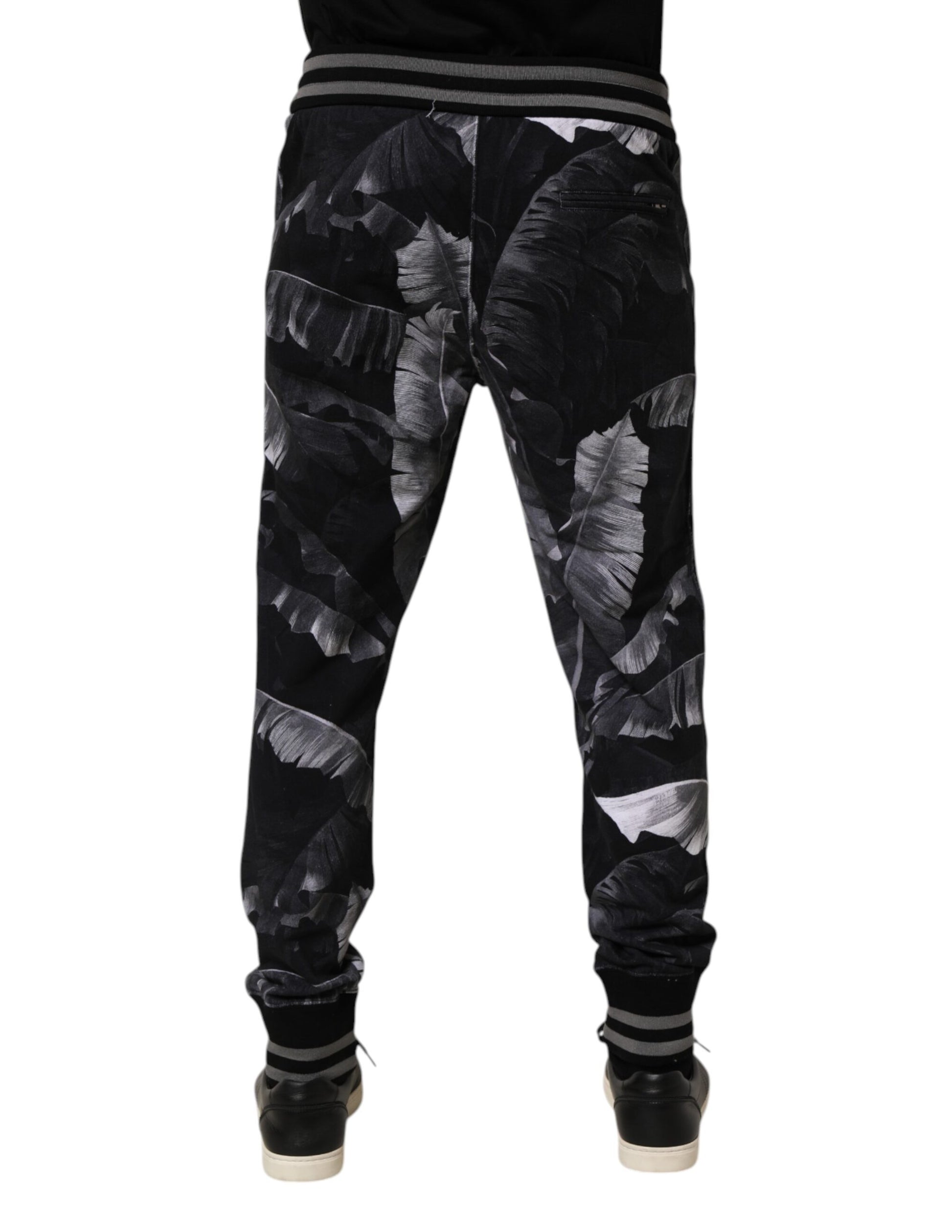 Black Banana Leaf Cotton Jogger Trouser Pants