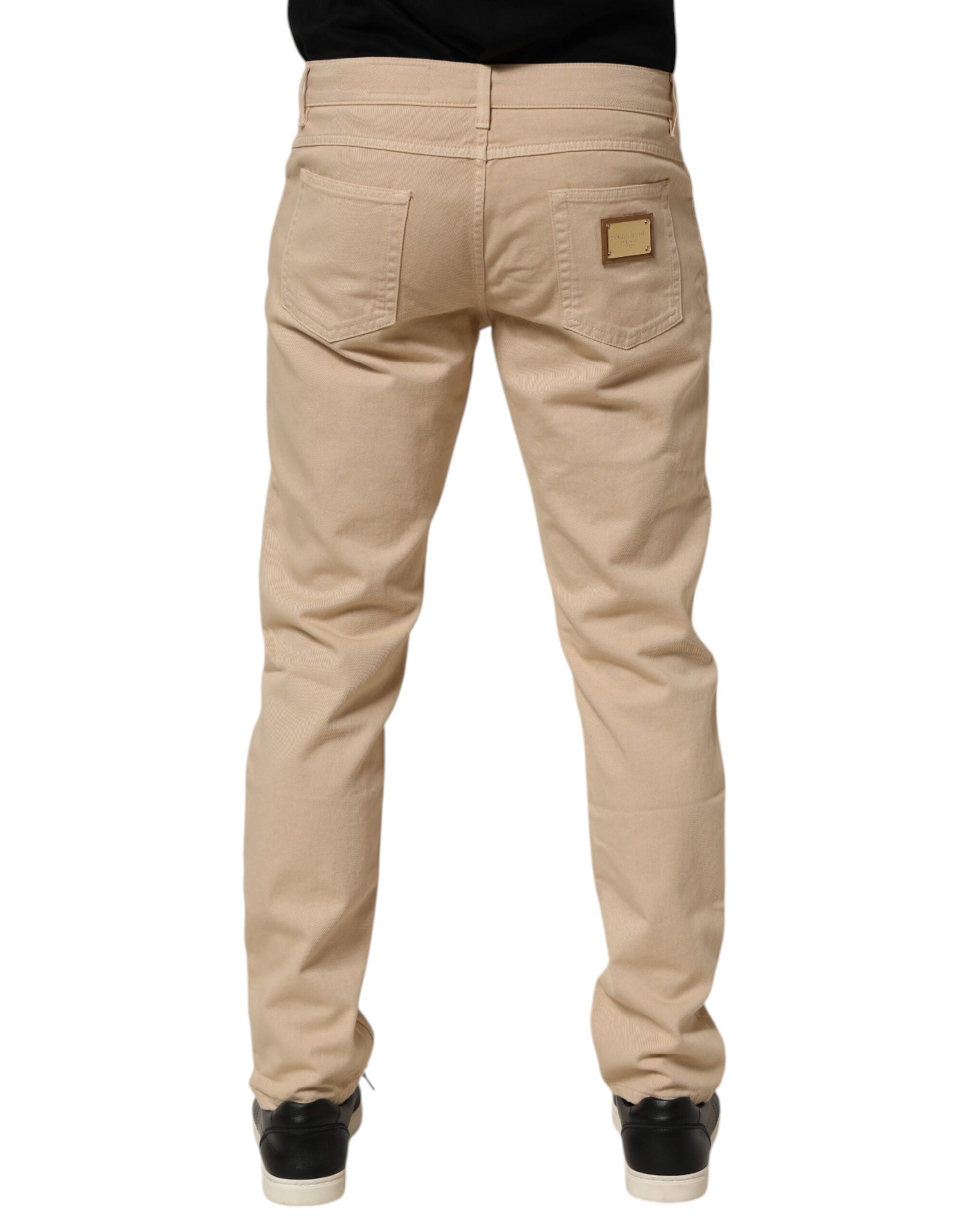 Beige Cotton Skinny Regular Men Denim Jeans