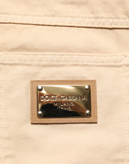 Beige Cotton Skinny Regular Men Denim Jeans