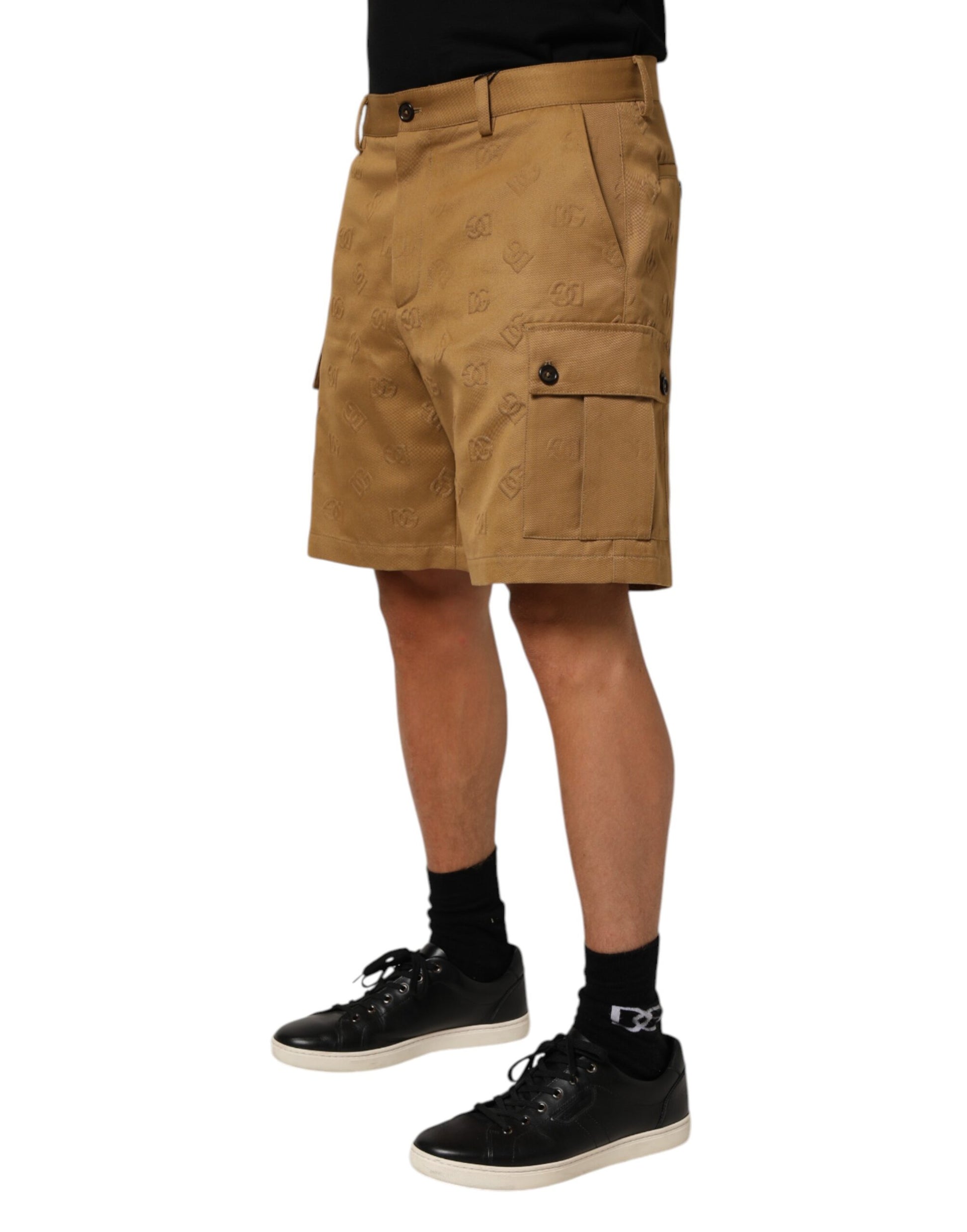 Brown Cotton Stretch Logo CargoBermuda Shorts