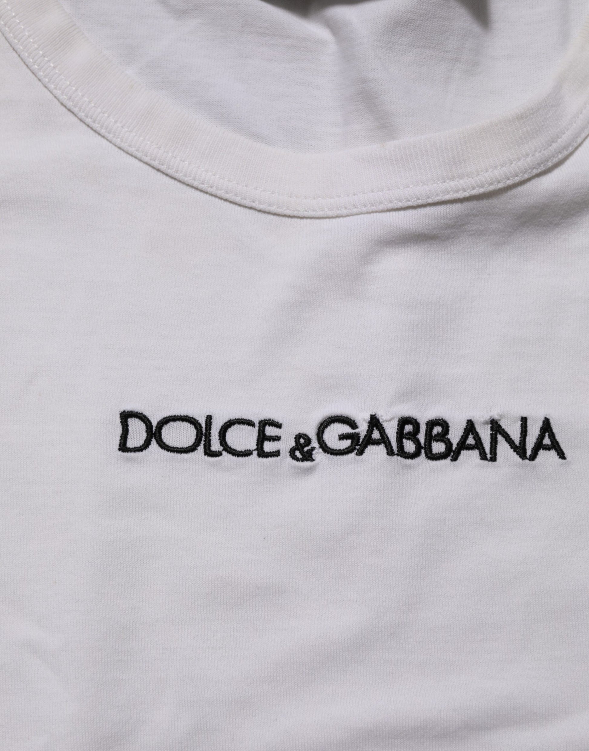 White Logo Print Cotton Crew Neck Men T-shirt