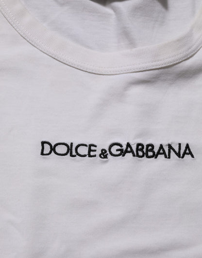 White Logo Print Cotton Crew Neck Men T-shirt