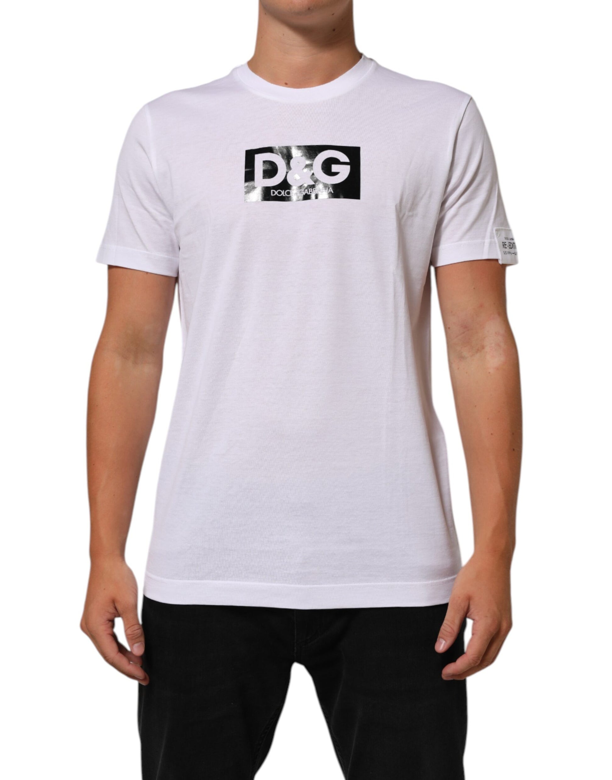 White Logo Print Cotton Crew Neck T-shirt