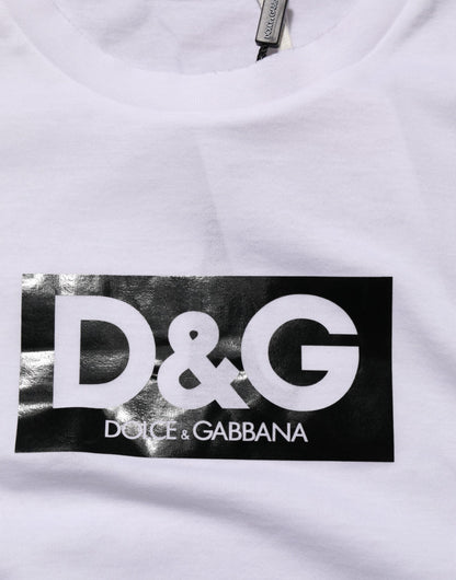 White Logo Print Cotton Crew Neck T-shirt