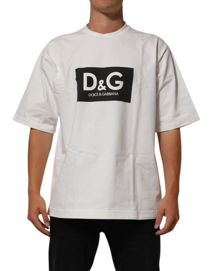 White Cotton Logo Print Crew Neck Men T-shirt