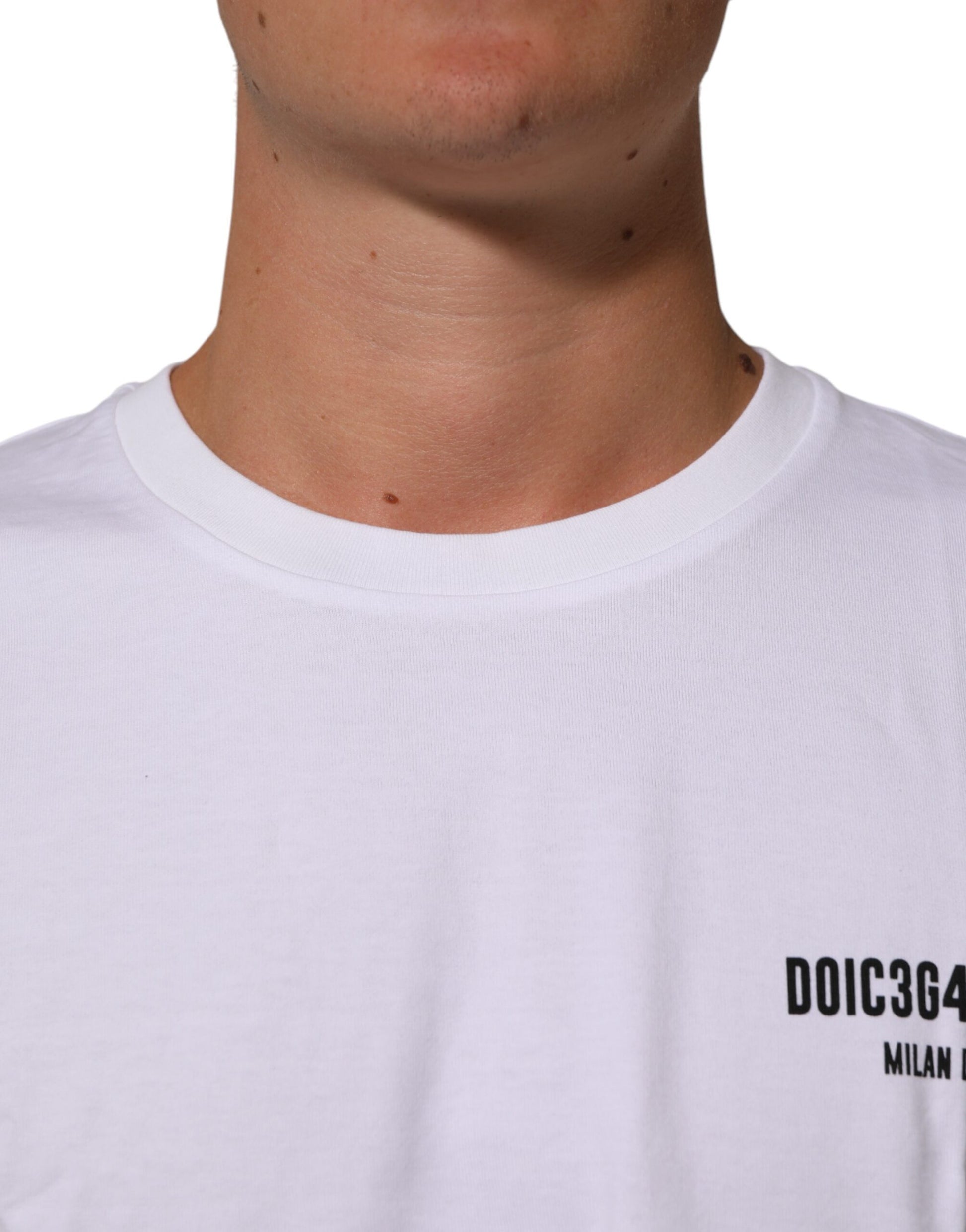 White Cotton Logo Print Crew Neck T-shirt