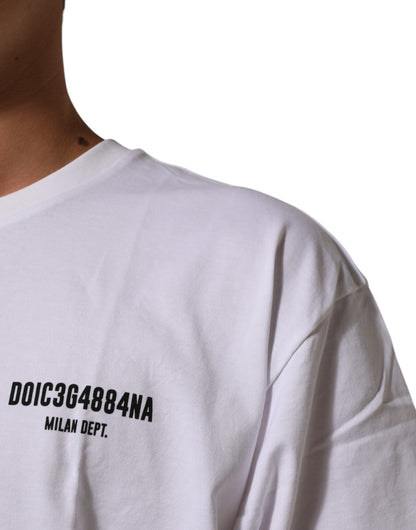 White Cotton Logo Print Crew Neck T-shirt