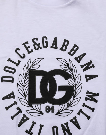 White Cotton Logo Print Crew Neck T-shirt