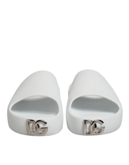 White Logo Slides Sandals Men Beachwear Shoes