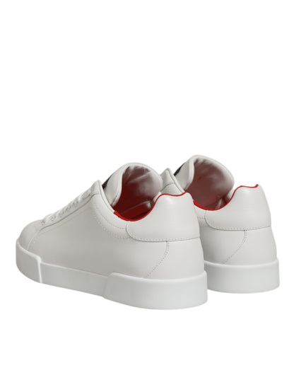 White Leather Lace Up Low Top Sneakers Shoes