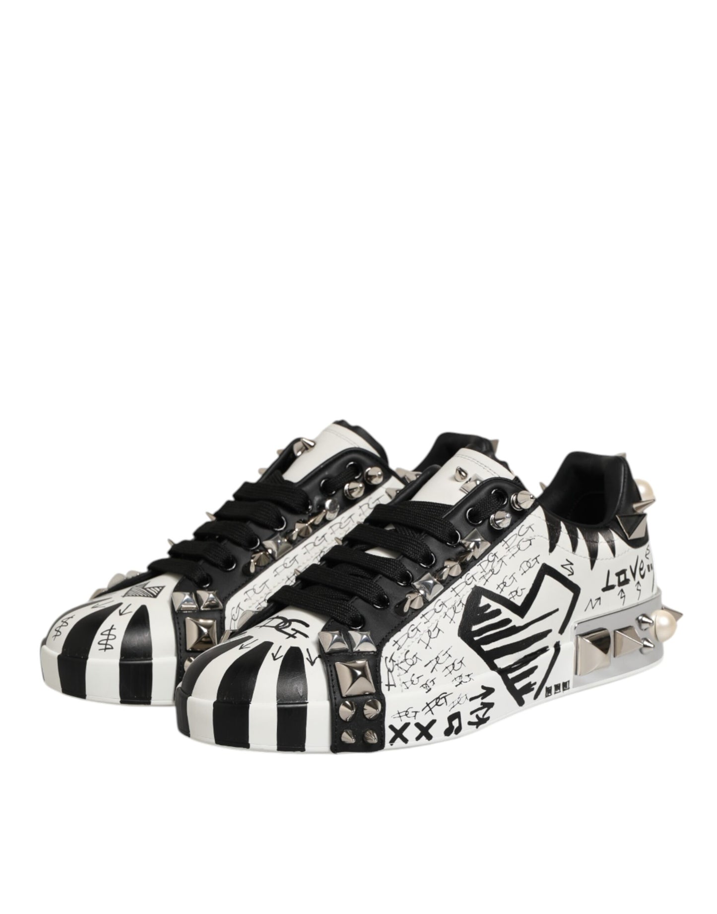 Black White Studded Low Top Sneakers Shoes