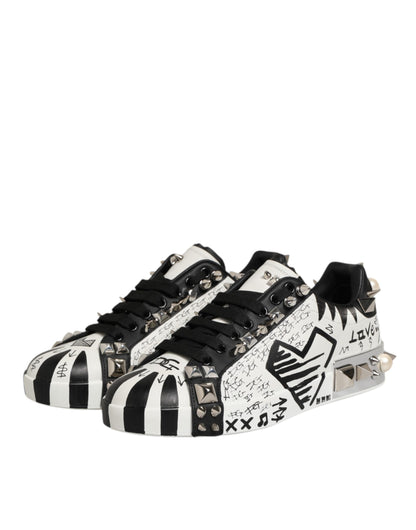 Black White Studded Low Top Sneakers Shoes