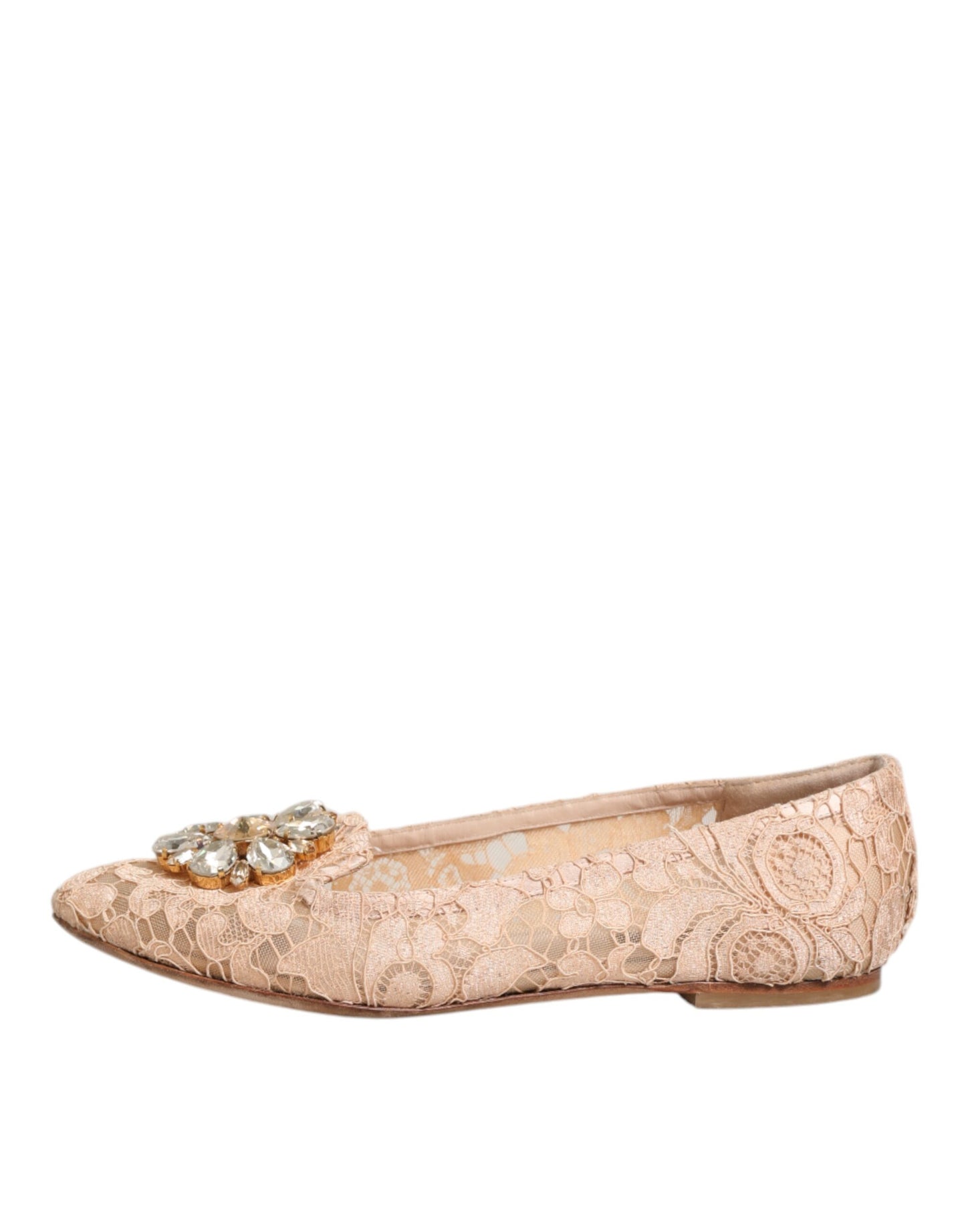 Beige Taormina Lace Crystals Flats Shoes