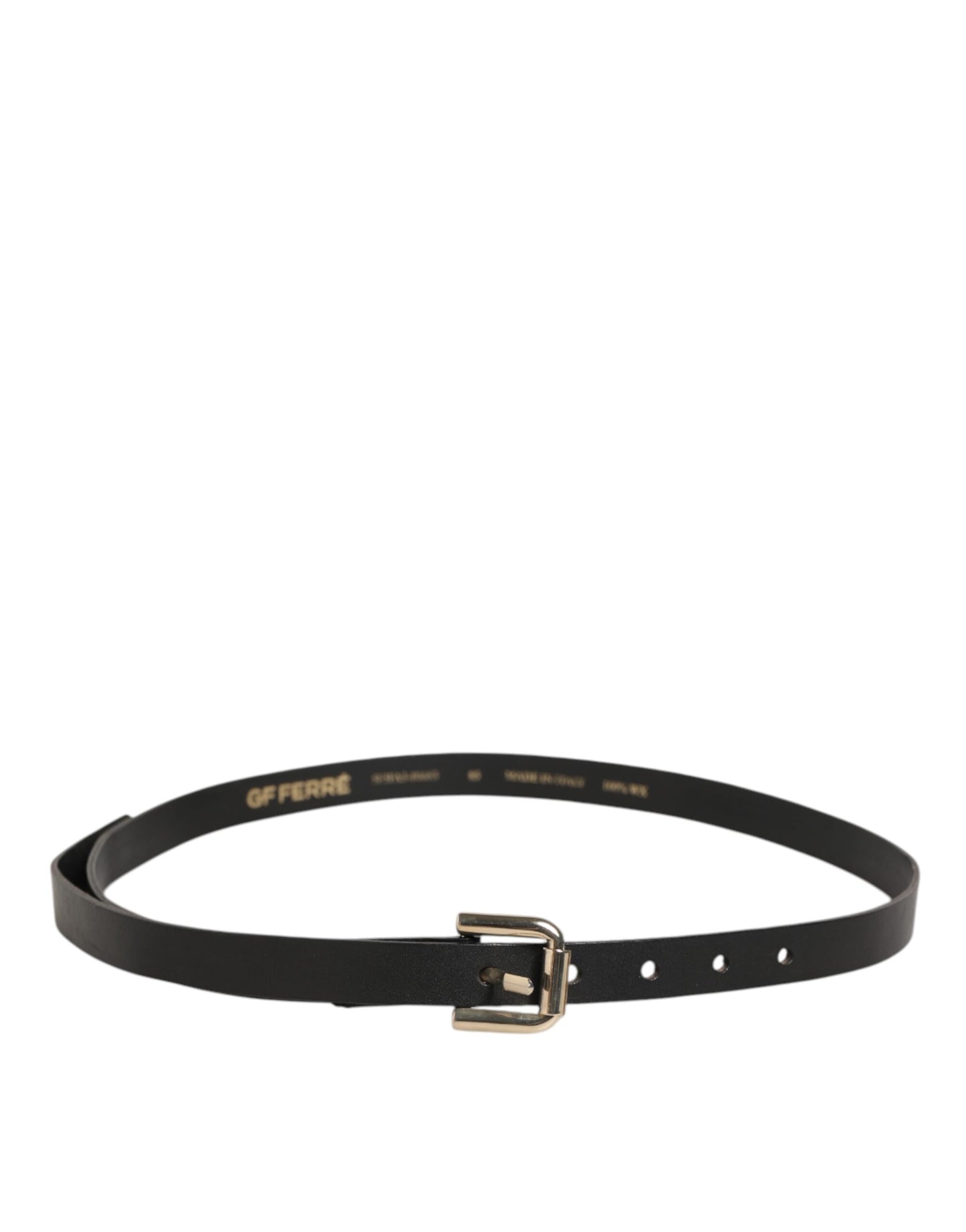 Black Leather Slim Gold Tone Buckle Waist Men Belt