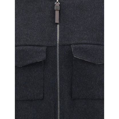 Blue Fleece Wool Bomber