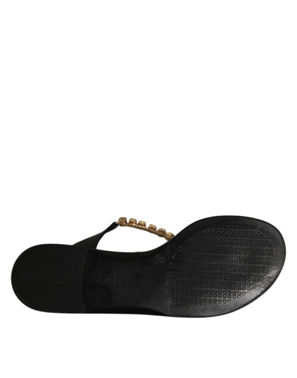 Black Crystals Flats Sandals Beachwear Shoes