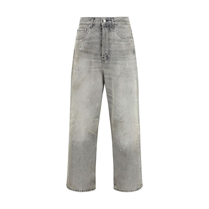 Gray Cotton Straight-Leg Jeans