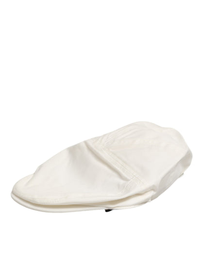 White Cotton Blend Leather Trim Flat Men Cap Hat
