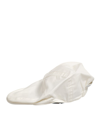 White Cotton Blend Leather Trim Flat Men Cap Hat