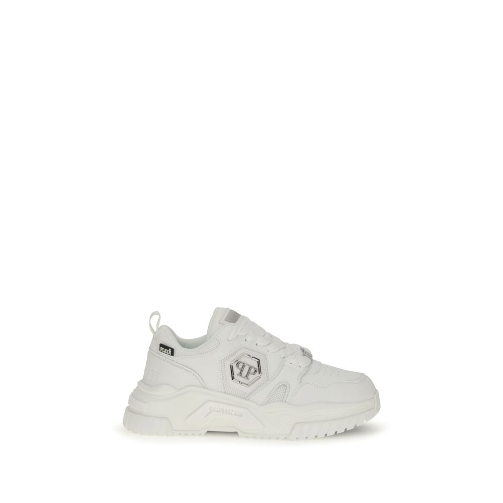 White Polyester Athletic Sneakers