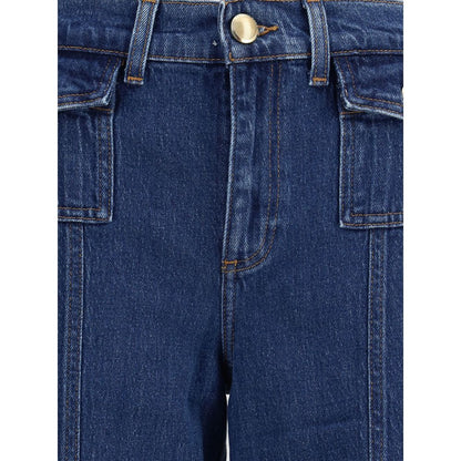 Blue Cotton High-Waisted Jean