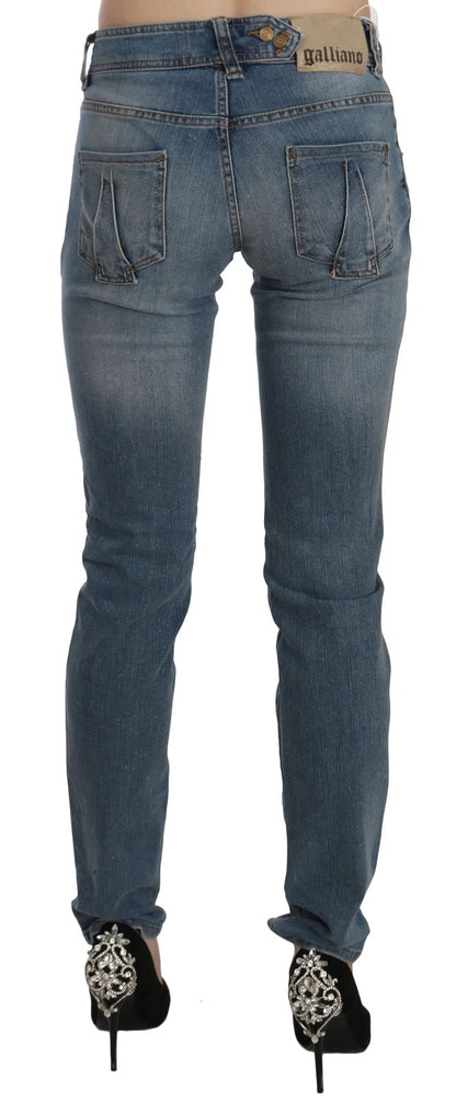 Blue Washed Mid Waist Skinny Casual Denim Pants