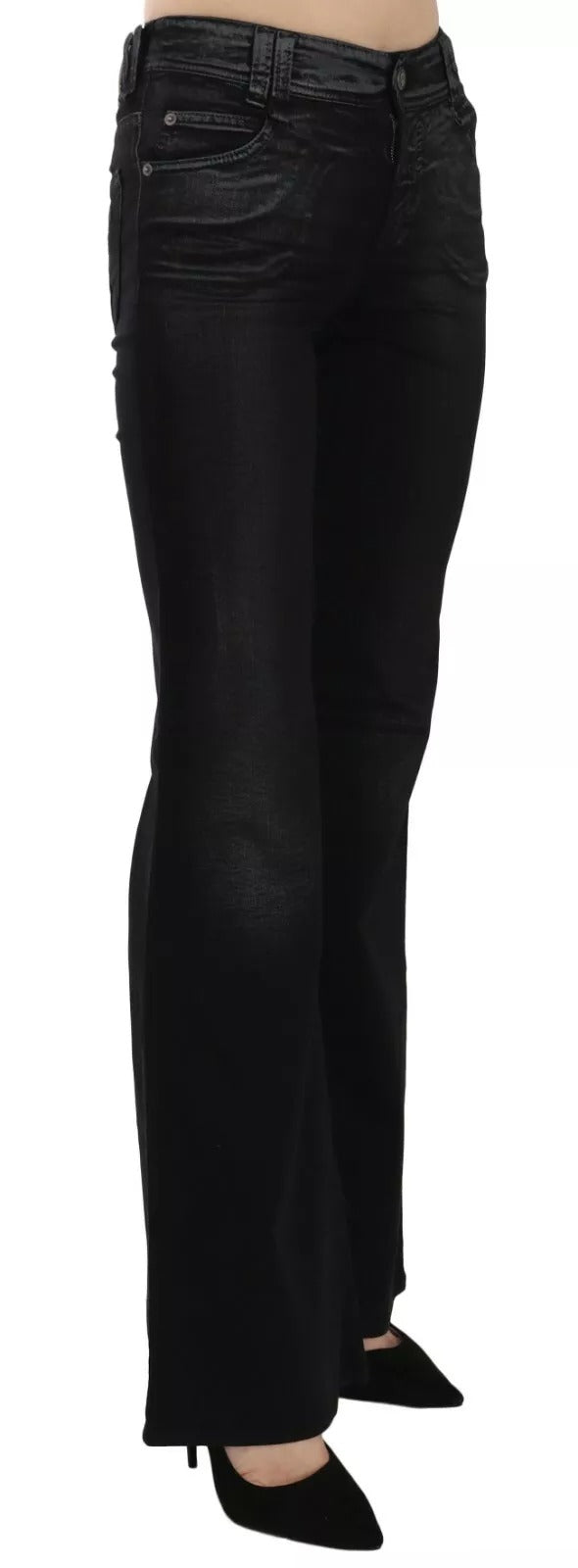 Black Washed High Waist Flared Denim Casual Pants Jeans