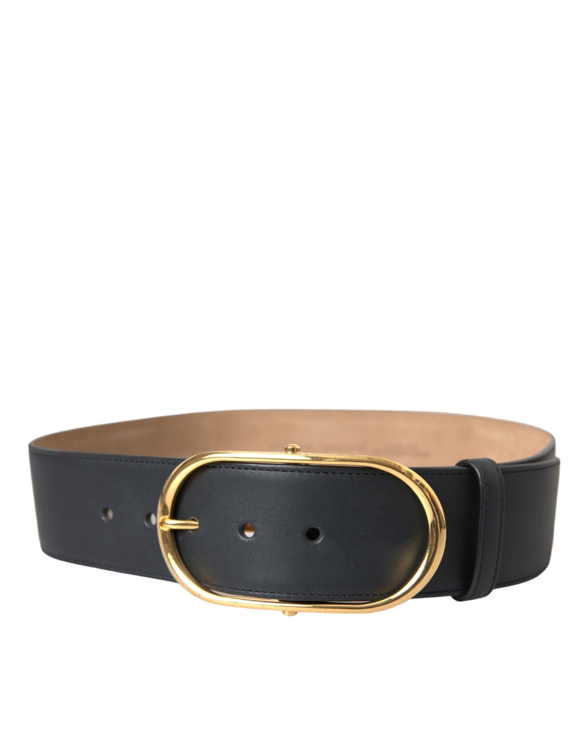 Black Leather Classic Metal Oval Buckle Belt
