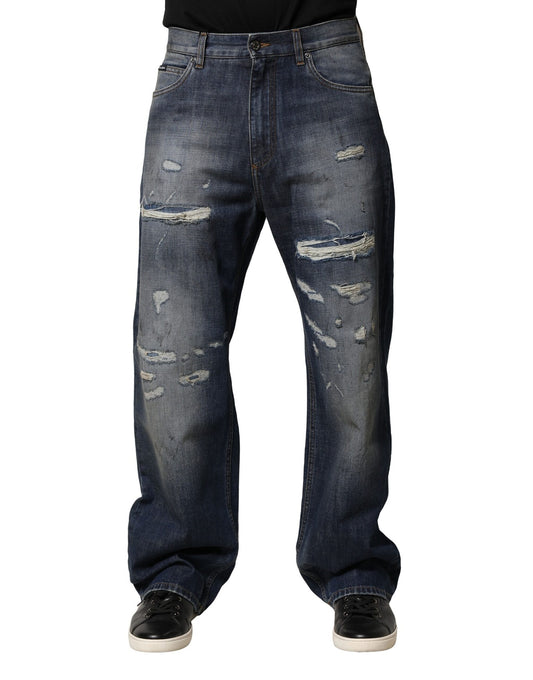 Blue Tattered Cotton Straight Men Denim Jeans