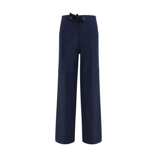 Blue Cotton Casual Pants