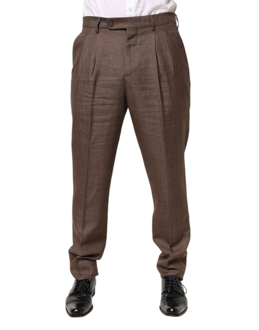 Brown Wool Mid Waist Dress Trouser Pants