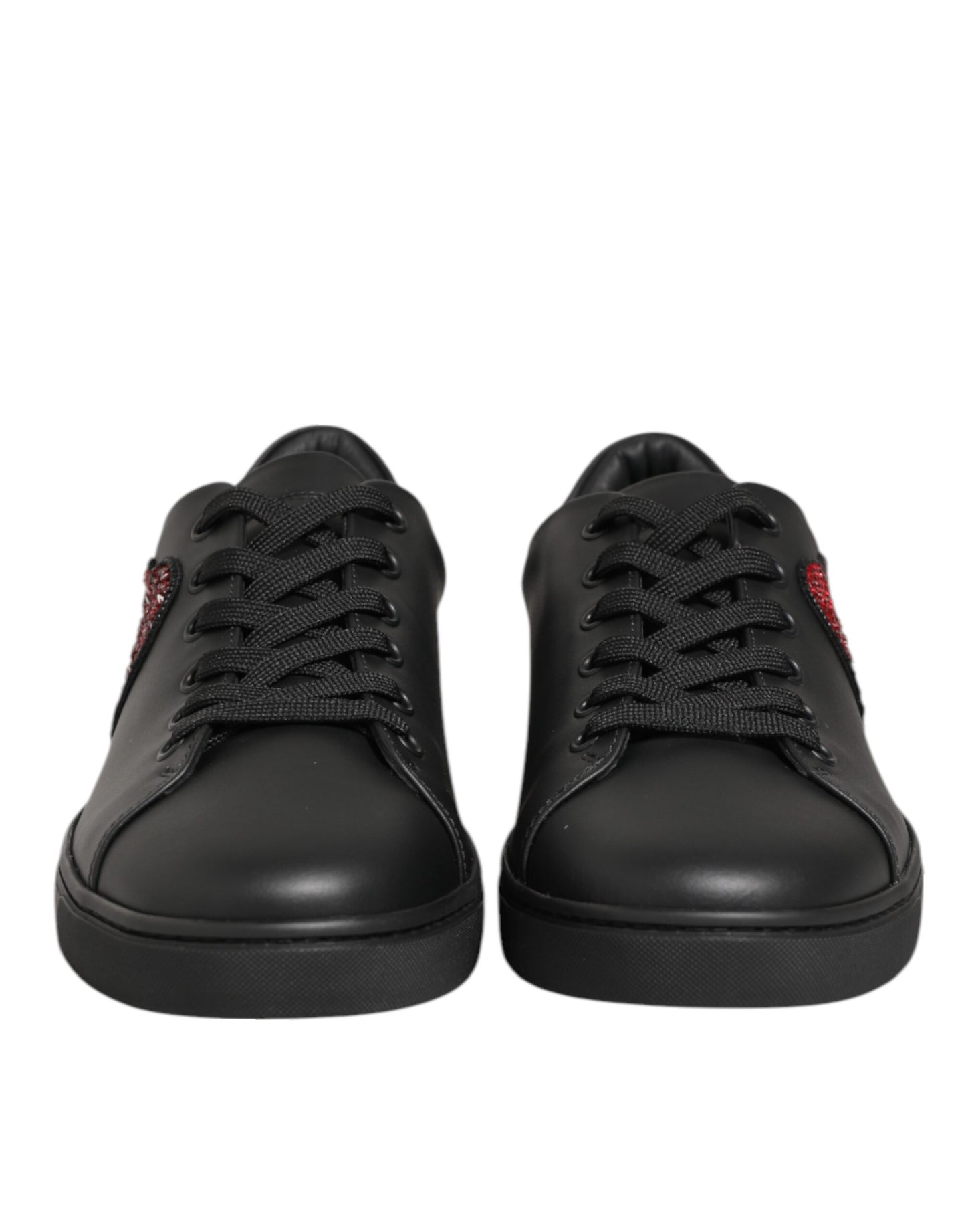 Black Leather Crystal Heart Sneakers  Shoes