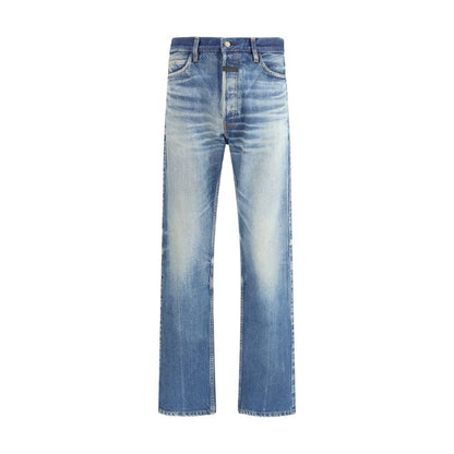 Blue Cotton Straight-Leg Jeans