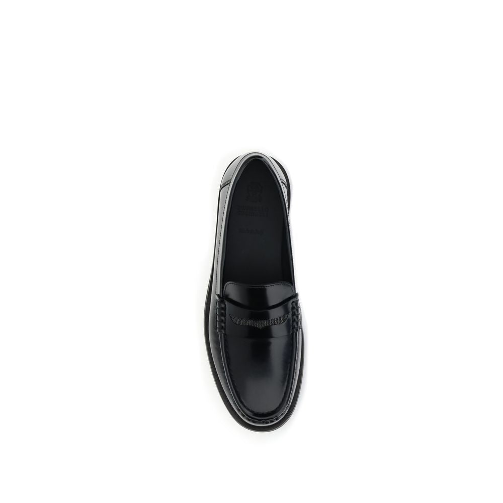 Black Leather Slip-On Loafers