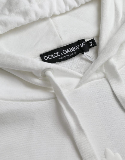 White Cotton Hooded Pullover Sweatshirt Men